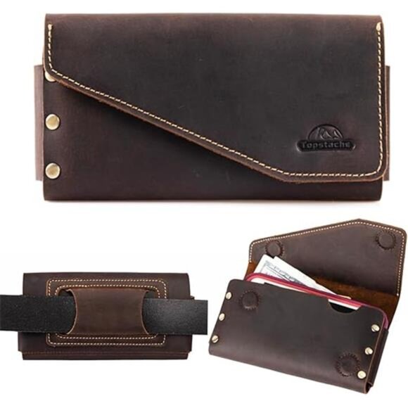 Leather Phone Holster with BeltLoop,Magnetic Closure Cell Phone Pouch CardHolder - Picture 7 of 7